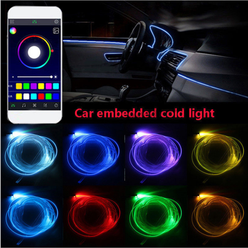6 in 1 8M Geluid Actieve EL Neon Strip Licht RGB LED Auto Interieur Licht Multicolor Bluetooth Telefoon Controle sfeer Licht 12V