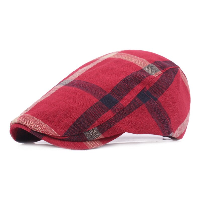 Mode Peaky Blinder Mannen Mannen Zomer Cap Vrouwen Plaid Baretten Katoen Gatsby Unisex Ivy Hat Rijden Zon Platte cabbie Newsboy: Rood