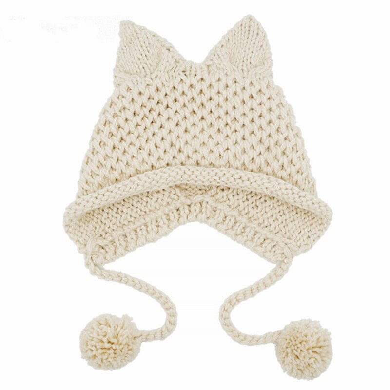 Orecchie di gatto tutto'uncinetto cappello lavorato a maglia paraorecchie cappello a cuffia tutto'uncinetto maglia di lana autunno inverno