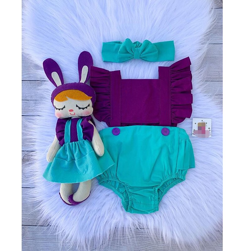 Focusnm 0-24m verão recém-nascido bebê meninas meninos bodysuits babados manga curta sem costas retalhos macacões