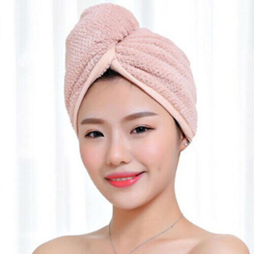 Hurtig tørr vri hår turban håndkle mikrofiber hår pakke inn badehåndkle lokk hatt: Rosa