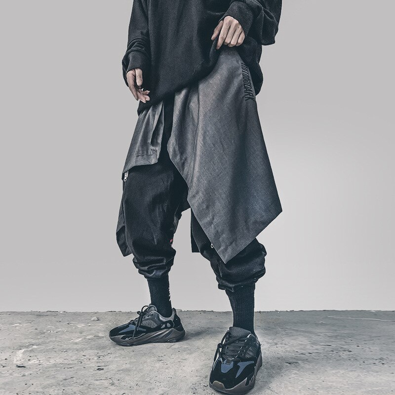 Hommes irrégulière punk hip hop jupe pantalon noir plissé tablier hommes harajuku discothèque DJ chanteur scène vêtements gothique SA-8