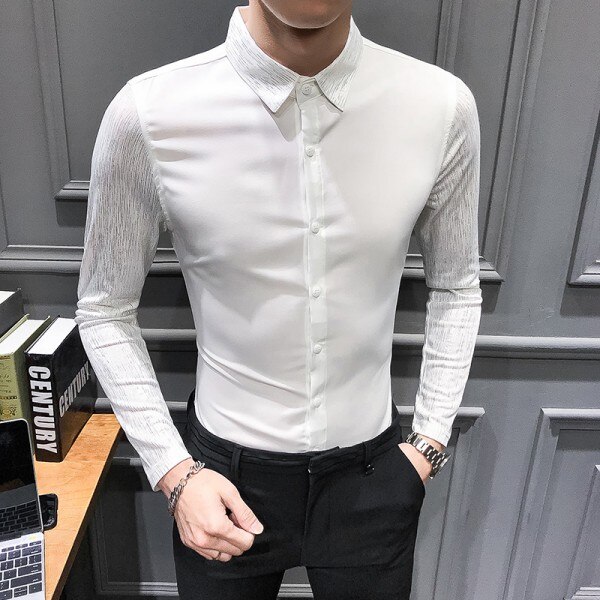 frühjahr Neue Shirt kleid alle spiel männer hemd langarm Patchwork solide herren Hemden lässig schlank passen prom Rauchen: Weiß / asiatisch 3XL 72-77KG