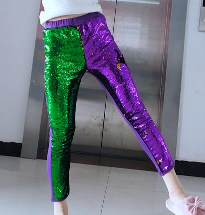 Ingen moq mardi gras vendbar pailletter voksne kvinder leggings bukser skinnende bukser: Størrelse xl