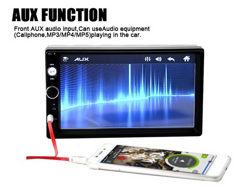 Car MP5 Radio Cassette Player 7'' Touch Screen 2 Din Bluetooth Stereo FM/USB/TF/AUX Autoradio MirrorLink for Android 8 Rear View