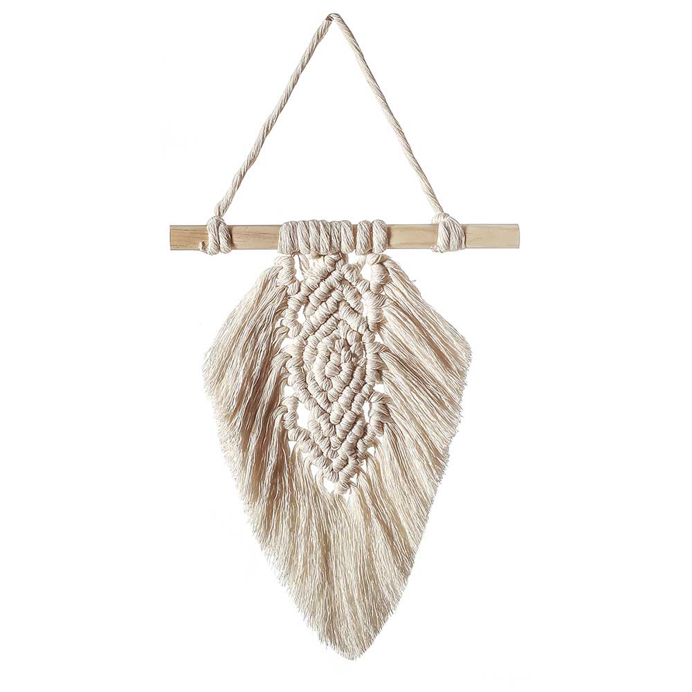Macrame Mini Leaf Tapestry Boho Wall-Hanging Tassel Bedroom Decoration Mandala Home Pendant: Beige Leaf