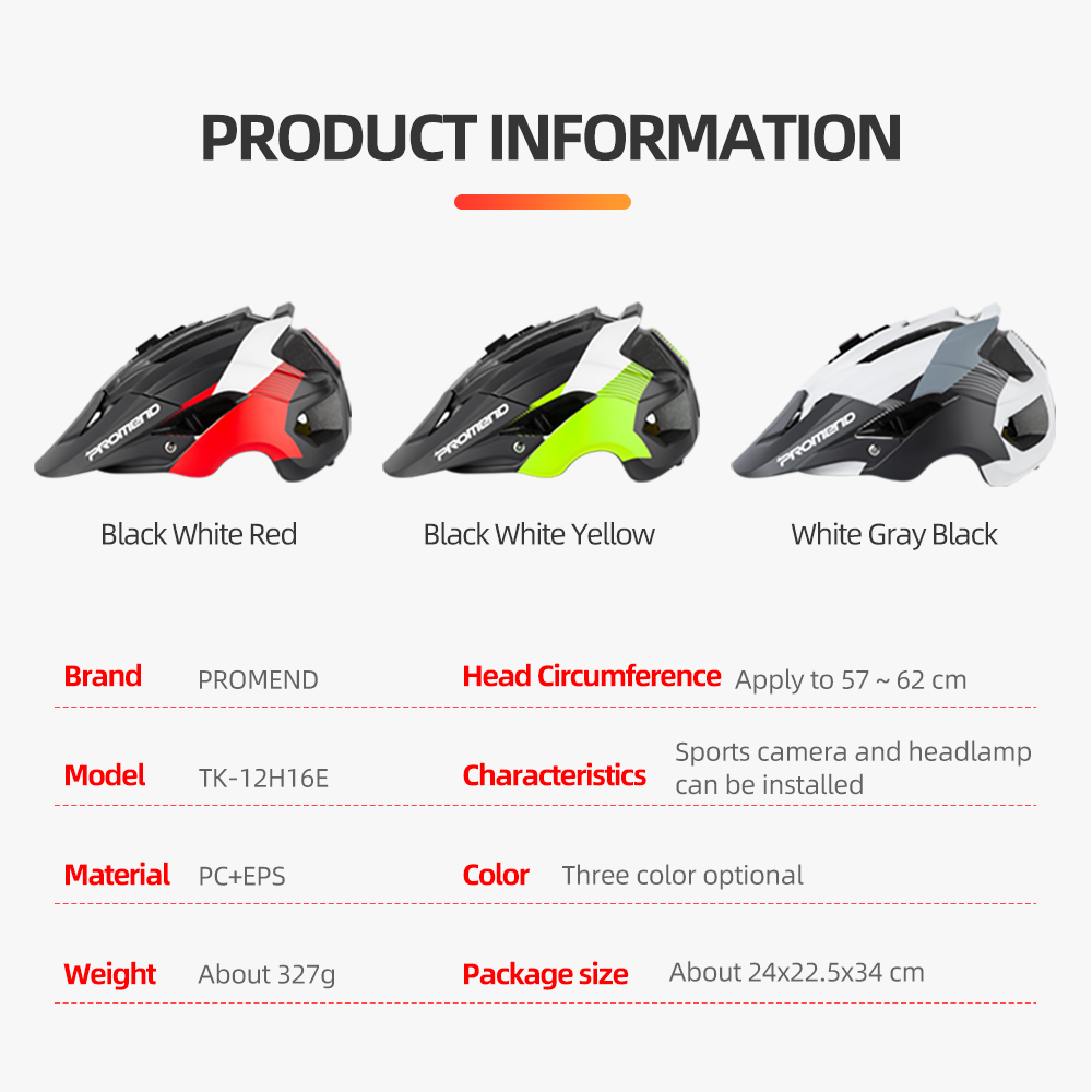 PROMEND – casque de vélo de descente, lumières LED, gopro, support de caméra, pour cyclisme sur route, Sport de plein air, équitation, pour hommes