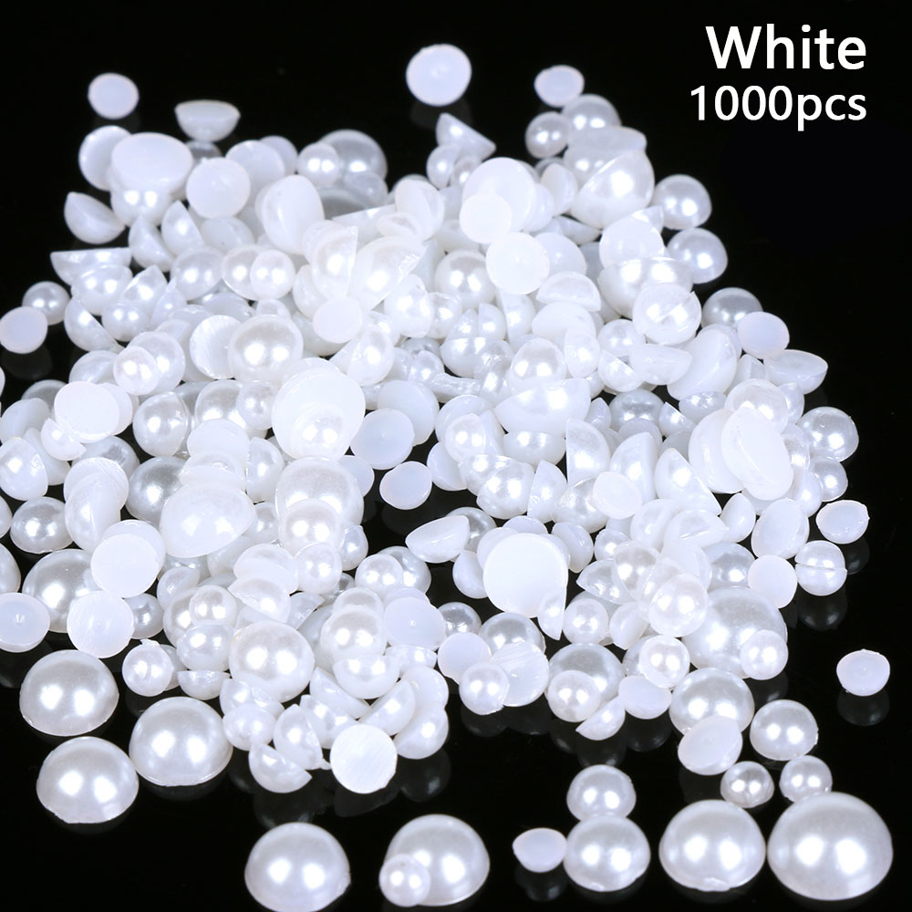 1000 Pcs Gemengde Grootte Abs Imitatie Parels Half Ronde Plaksteen Resin Parels Voor Diy Craft Decoratie Nail Art Kledingstuk Kraal stenen