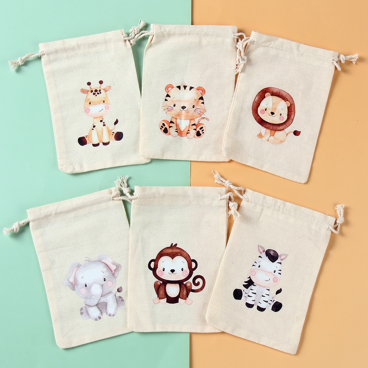 Sacs à bonbons animaux de la Jungle, 6 pièces, décoration de fête d'anniversaire Safari pour enfants sauvages un arc-en-ciel papillon dinosaure Biscuit sac d'emballage