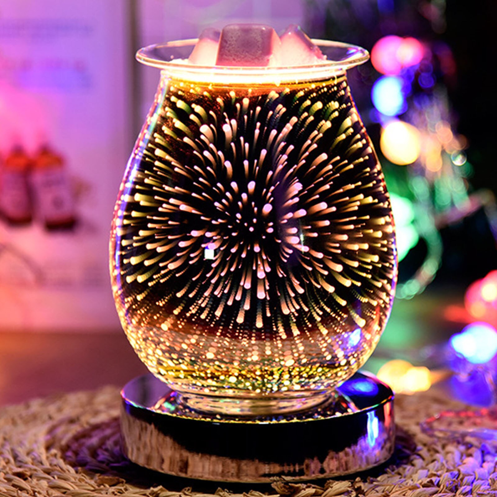 3D Glass Aroma Diffuser Firework Touch Control Aroma Lamp for Office Home Decor Aromatherapy Essential Oil Wax Melter: US Plug