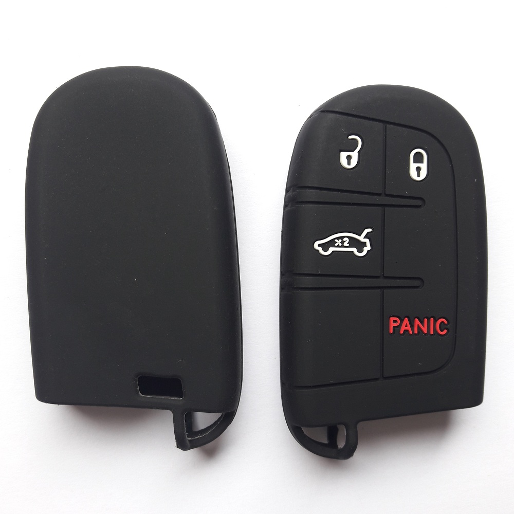 RUNFA AUTO Fob Remote Shell Holder For Jeep Chrysler Dodge Fiat Car Key Silicone Case Cover Smart Keyless Entry: 3 PANIC btns-2