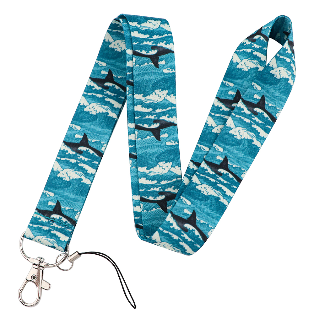 YQ973 Whales Key Lanyard Phone Strap Keychain Lariat Phone Rope Shark Animals Key Cord ID Credit Card Badge Holder: Silver
