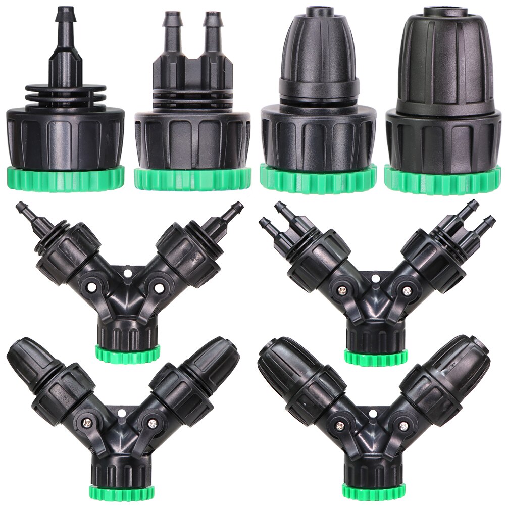 1/2 ''3/4'' 2-IN-1 Weibliche Gewinde zu 1/4'' 3/8'' 1/2'' Barb 2-Weisen 4-weisen Abgeschaltet Stecker Garten Bewässerung Kupplung Adapter