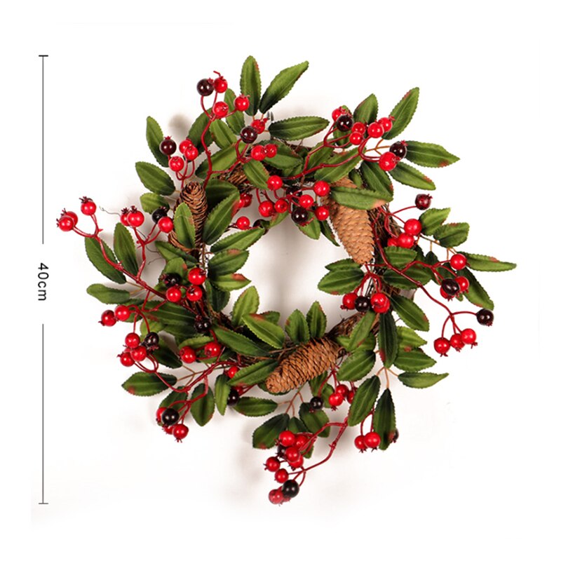 Christmas Wreath Door Decoration Artificial Foam Berry Wreath With Natural Pine Cone Pendant Wall Decor Wreath 40cm