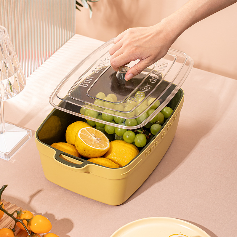 Cesta de drenaje de doble capa con cubierta, cuenco de limpieza de frutas y verduras, cesta de almacenamiento de frutas, cocina para lavar frutas