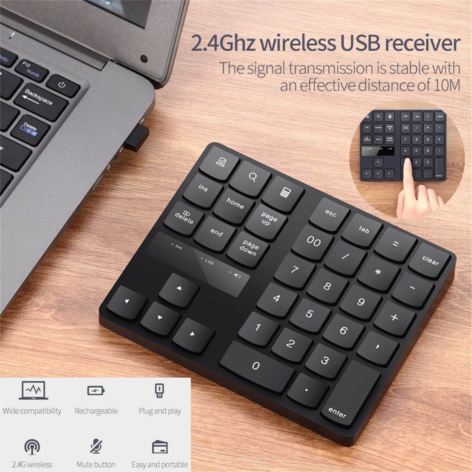 OMESHIN Small-size 2.4GHz Wireless Numeric Keypad Numpad 35 Keys Digital Keyboard for Accounting Teller Laptop Notebook Tablets