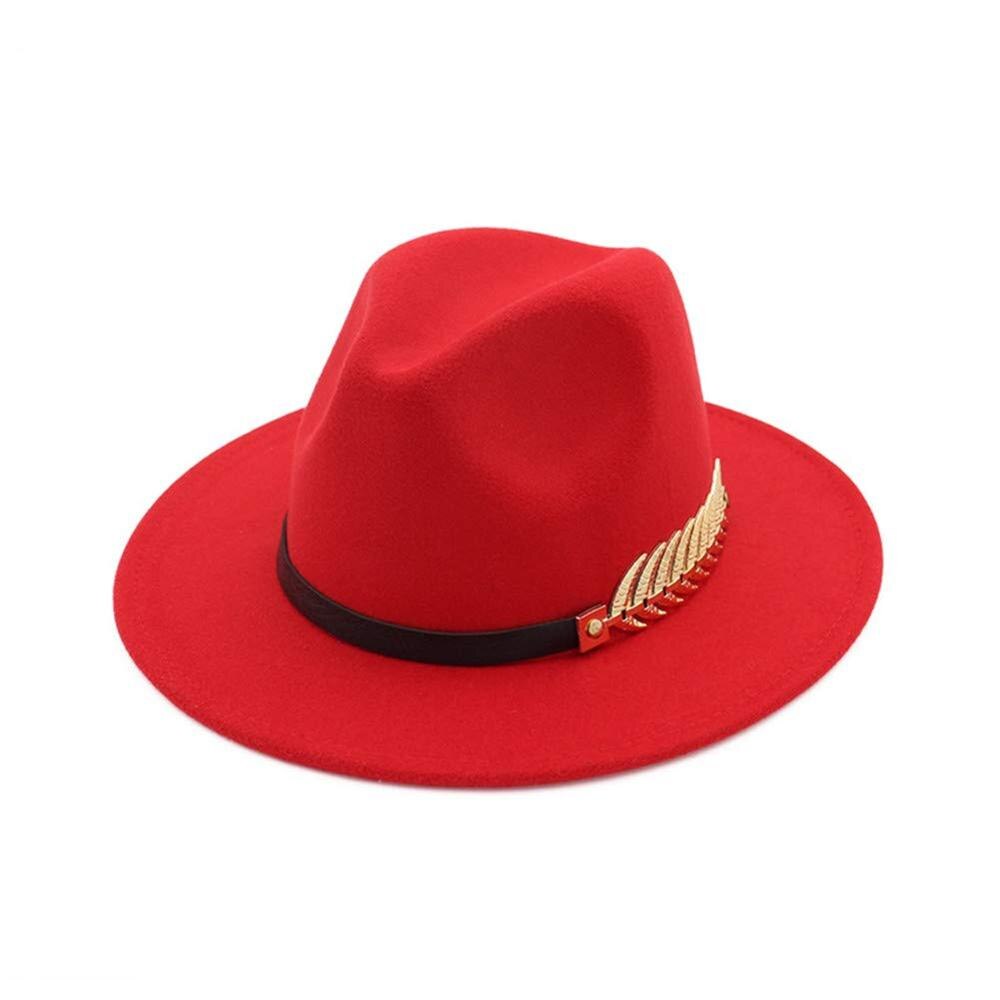 Vrouwen Brede Rand Fedora Panama Hoed Met Metalen Gesp: Rood