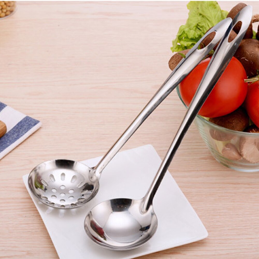 Stainless Steel Spoon And Leaky Spoon Colander Pot Spoon Long Handle Kitchen Cooking Tool Slotted Ladle Soup Ladle