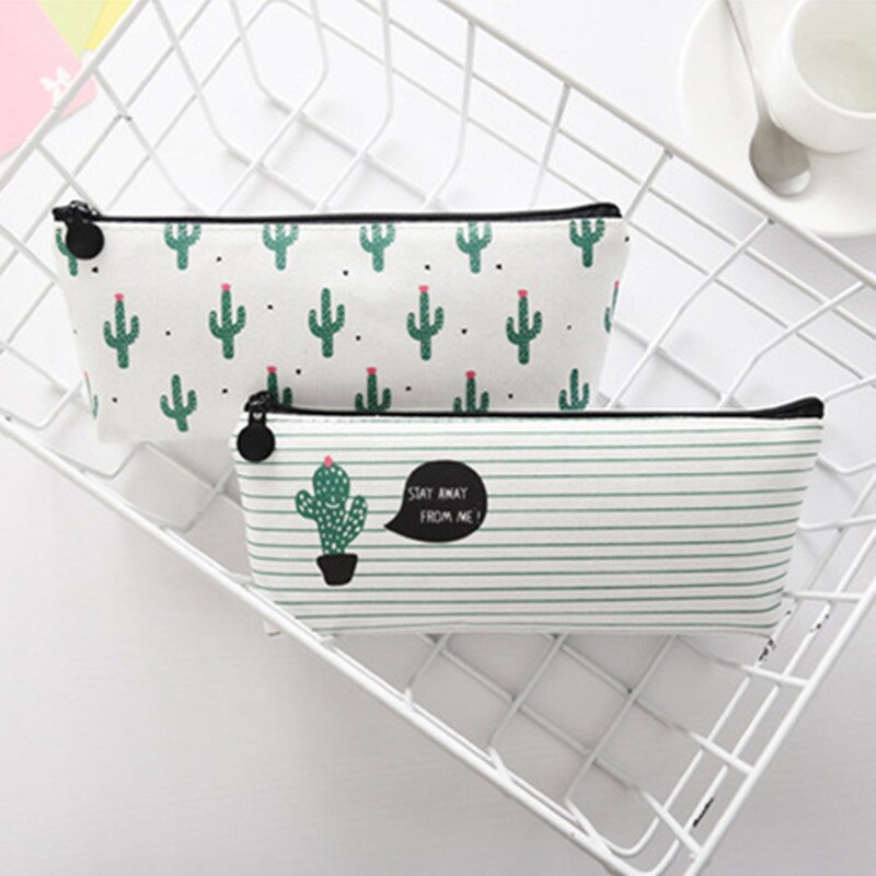 Fabric Canvas Cactus Pencil Case Cute School Pen Case Novelty Stationery Office Crayon Pencil Box Pen Bag Kawaii School Supplies