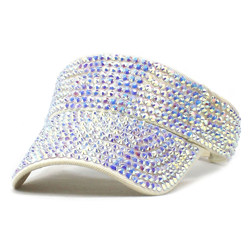 Summer Cotton Color Rhinestone Visors Adjustable Sun Protection Cap For Men and Women 05: Beige