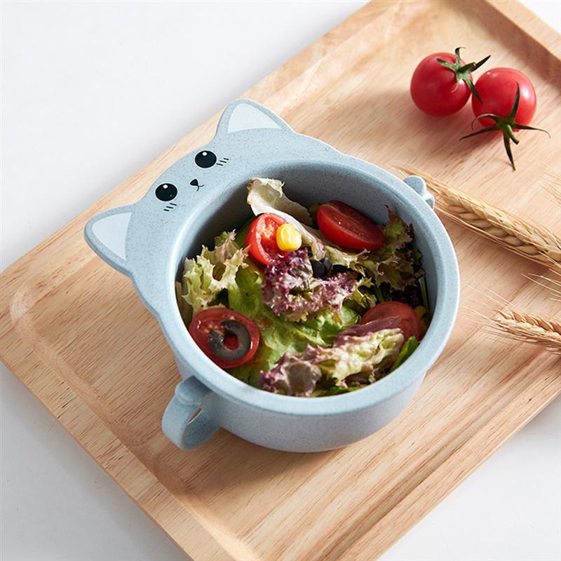 Bol en paille de blé chat, petit bol avec poignée, grande tasse à salade , vaisselle pour enfants