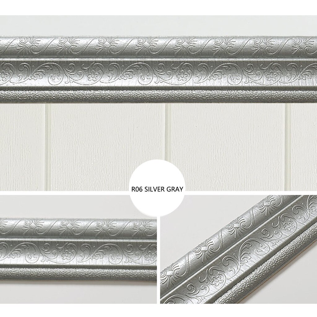 3d Foam Embossed Corner Line Self-adhesive Wall Waist Line Waterproof Decor Wall Sticker Border Wall Edge Strip #t1p: Silver 