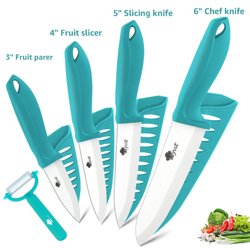 Myvit Ceramic Knife 3 4 5 6 inch Kitchen Knife Utility Slicing Fruit Vegetable Zirconia White Blade Chef Knives: green 3456 inch