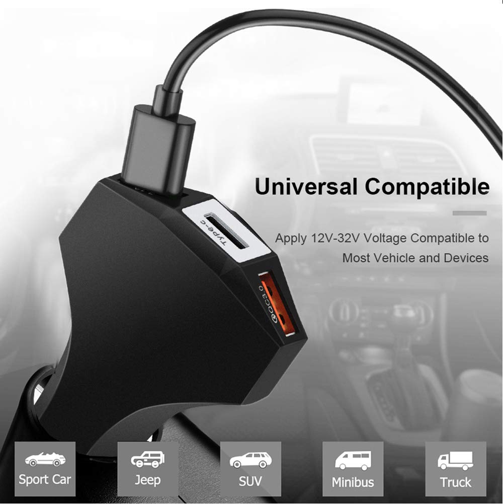 3.0 Usb Car Charger Veiligheid Hamer Sigarettenaansteker Gps Snelle Lader Auto-Lader Dual Usb Autolader adapter In Auto