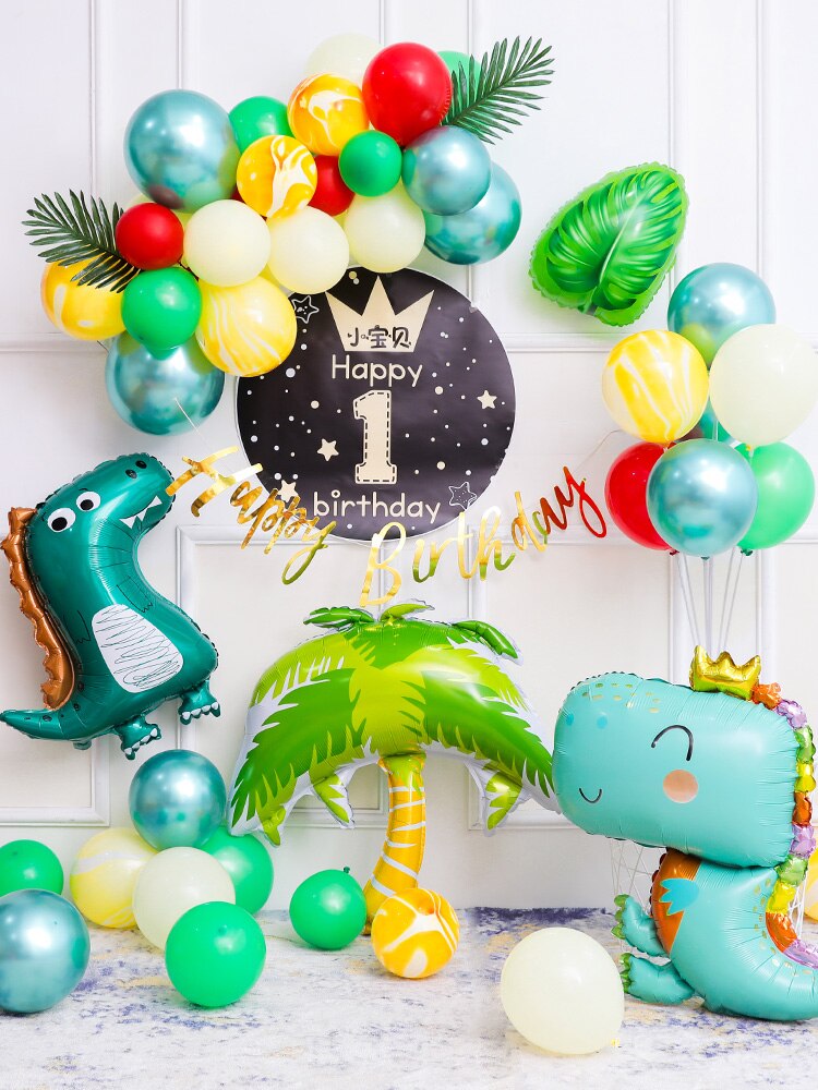 Children's Dinosaur Theme Decoration Scene Layout Boy Baby One Year Old Happy Birthday Party Background Wall Balloon