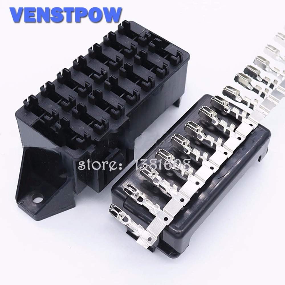 14 Way Black Car Seat Medium Relay Fuse Box Assembly with 28pcs Terminals Car Engine Compartment Insurance Holder Box Mounting