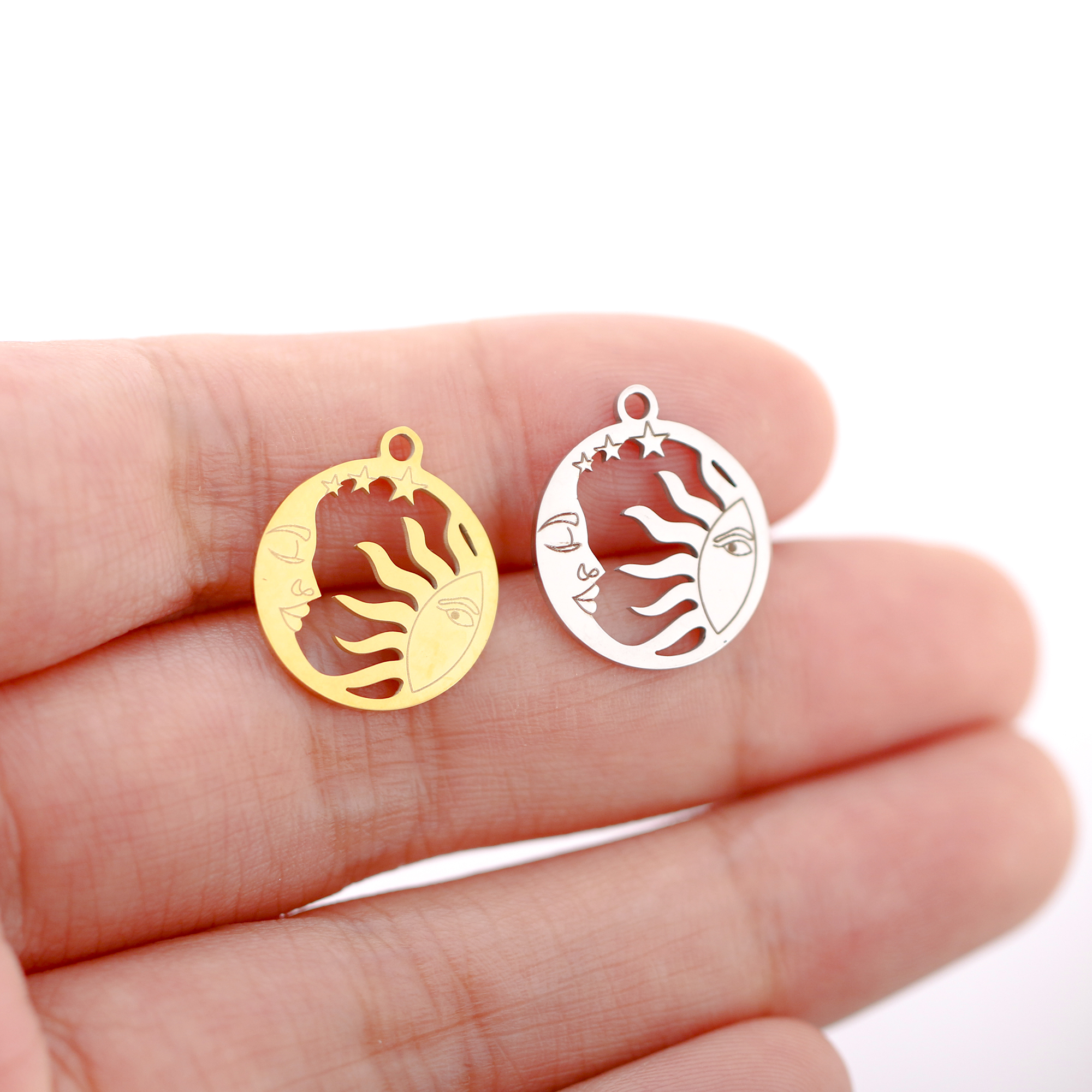5 unids/lote de colgantes de acero inoxidable con forma de luna/sol/estrella para pulsera, collar, accesorios para hacer joyas DIY hechos a mano