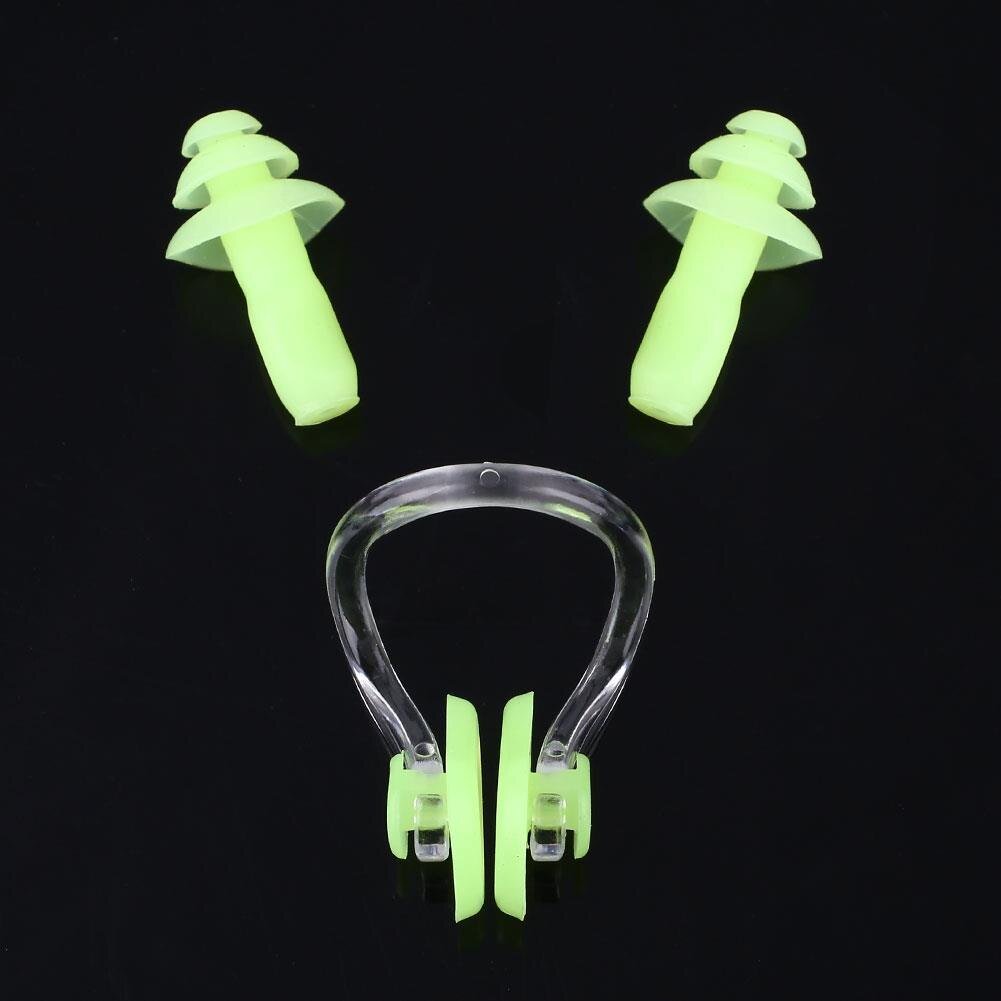 Tapones para los oídos resistentes al agua, pinza nasal de silicona tapones para proteger los oidos al nadar, juego suave: Green