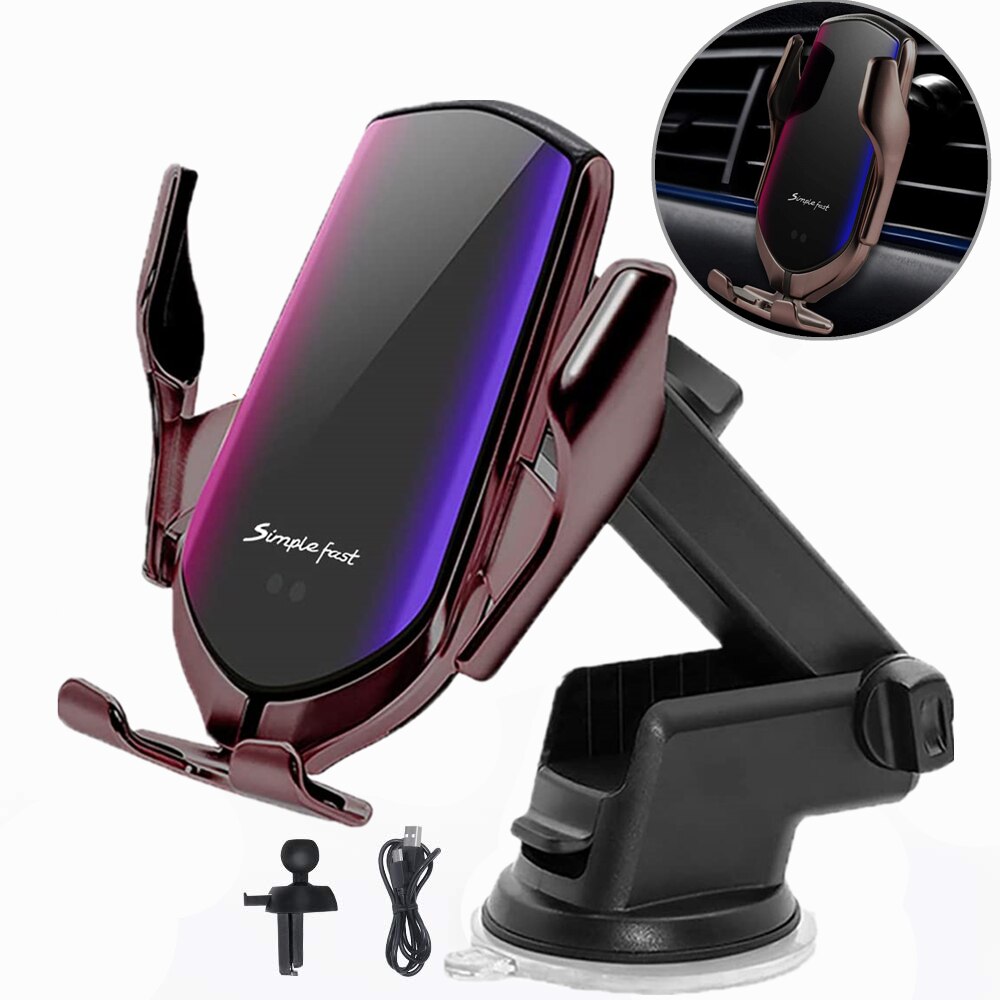 15W Wireless Car Charger Mount - Infrared Induction QI Fast Charging Station for iPhone 12 11 XS X 8: 15W 2 In 1 Black