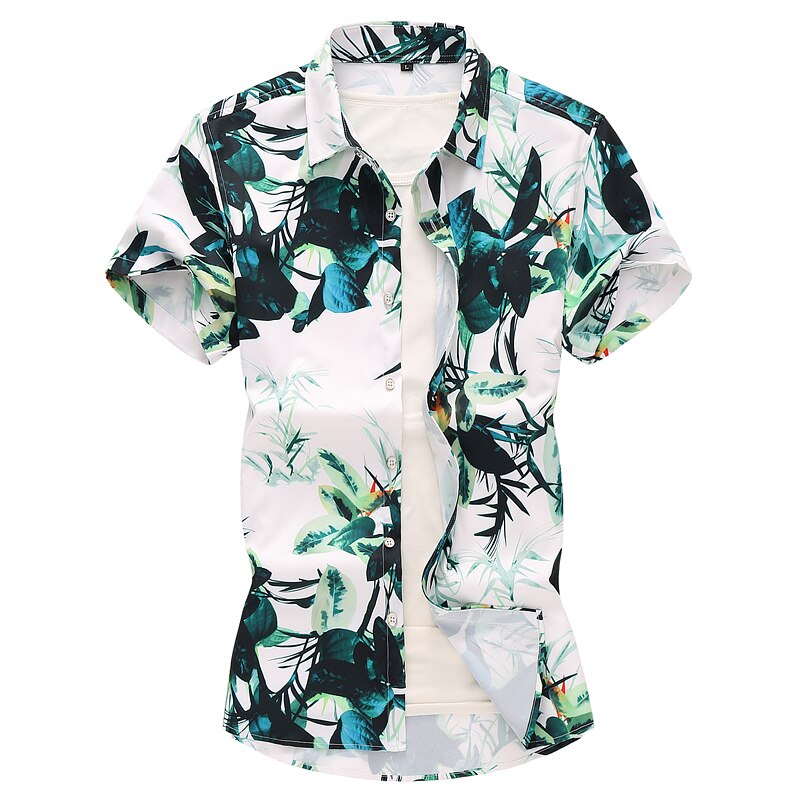 Chemise hawaïenne à fleurs vertes pour homme, Blouse manches courtes, style décontracté, pour la plage, à la , grande taille