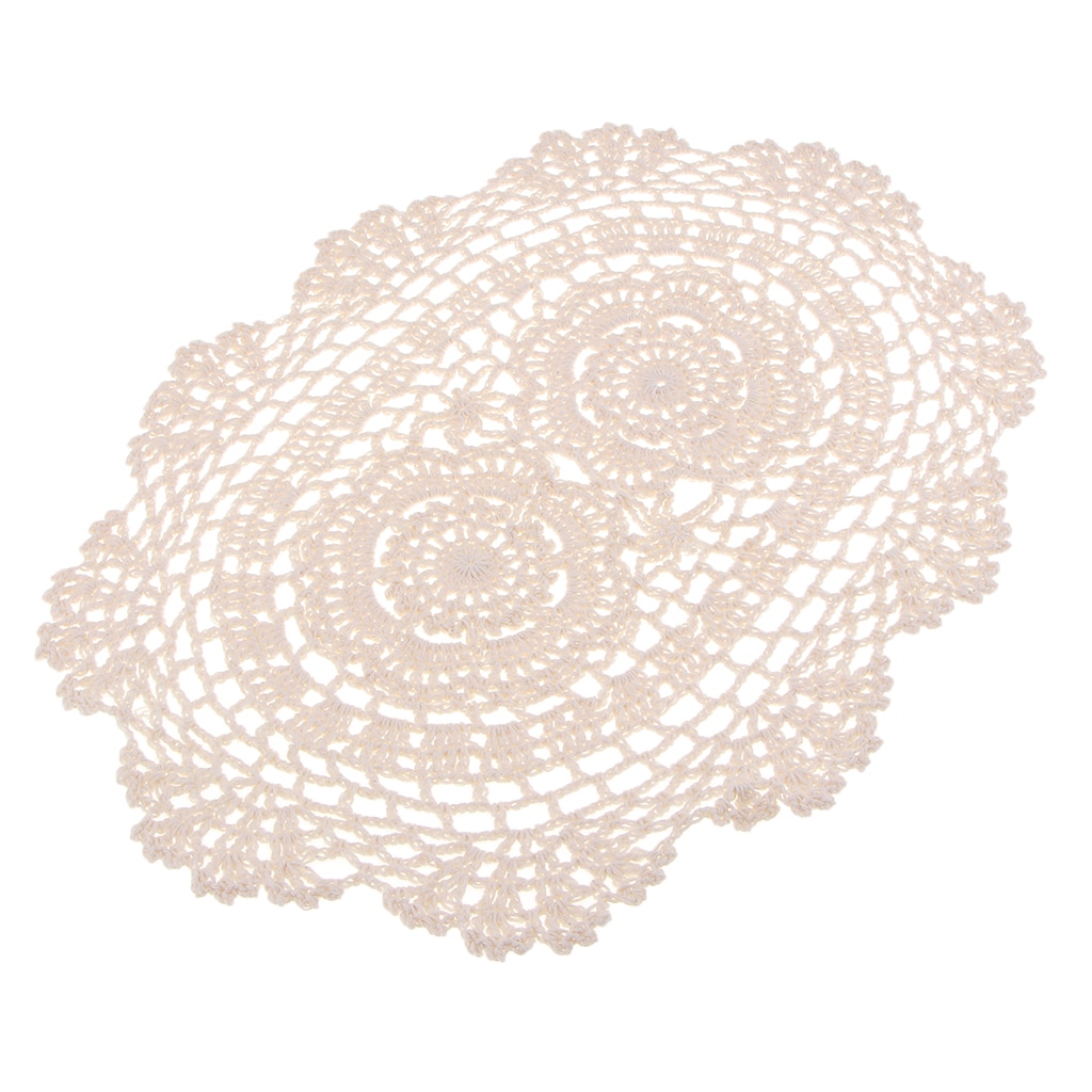 Hæklet bomuldsblonder dækkeservietter doilies ovale, beige , 25 x 35cm, håndlavet kopmåtte / doily til bryllupsfest borddekorationer.