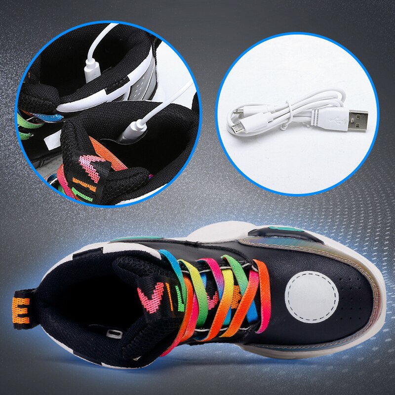 Meninos brilhantes tênis 2019 novas crianças led sapatos usb charing led de volta luz sapatos meninas flash luminosa tênis zapatillas nina