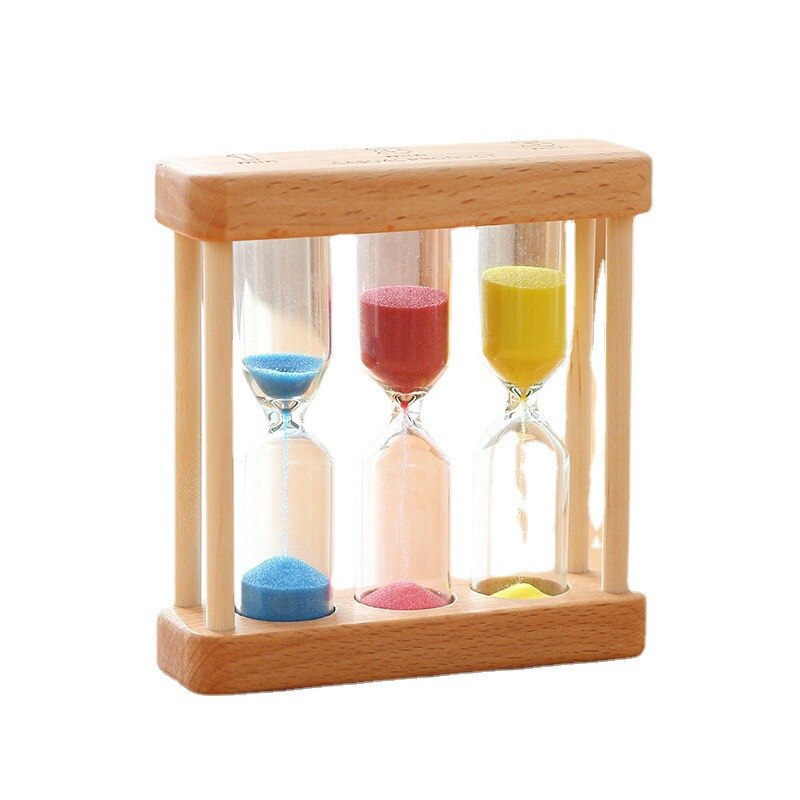 Wooden 1/3/5 Minutes Children Brush Teeth Timer Hourglass Countdown Three-in-One Combination Hourglass Decoration
