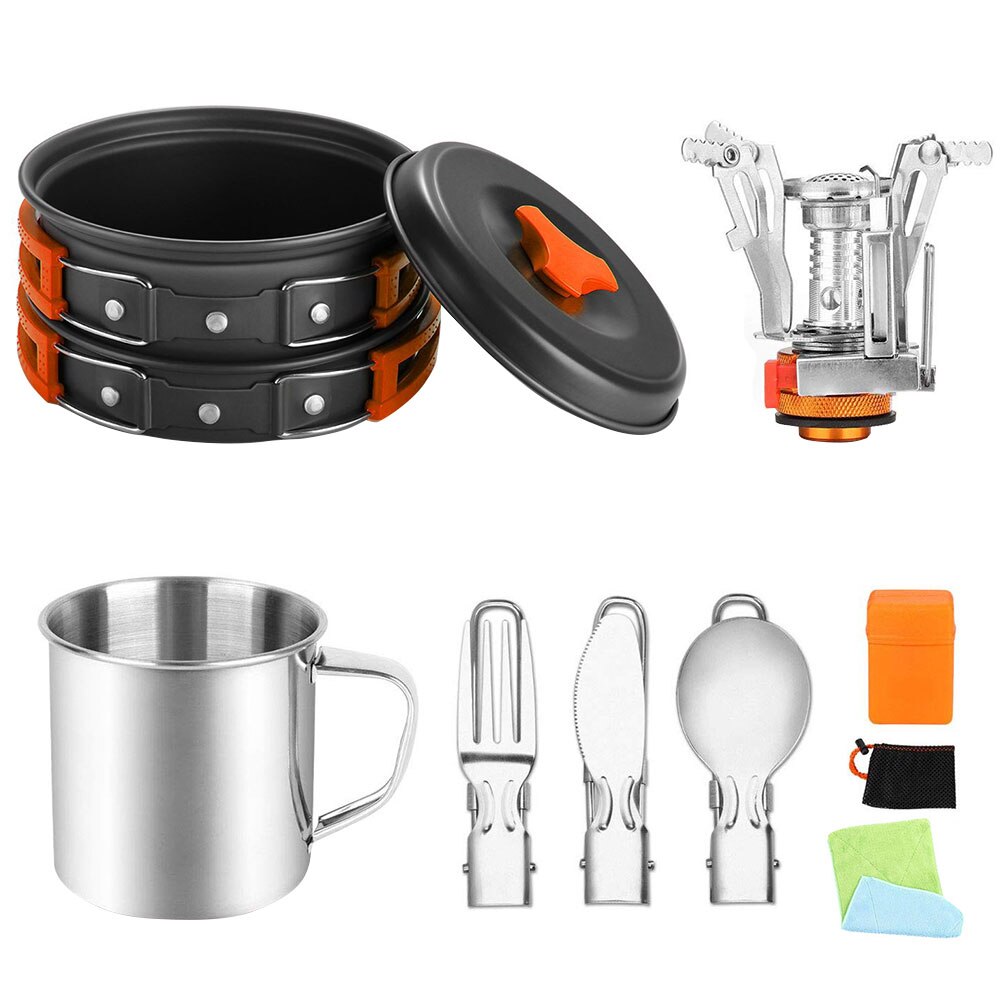 Camping Pot Draagbare Aluminium Camping Barbecue Kookgerei Outdoor Set Draagbare Camping Fornuizen Voor Picknick Trekking Wandelen: Orange