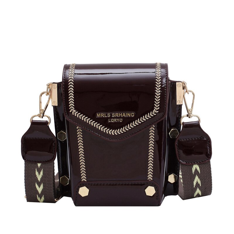 Dames kleine tas pu leer brede banden satchel enkele schoudertas merk rivet bags: Koffie