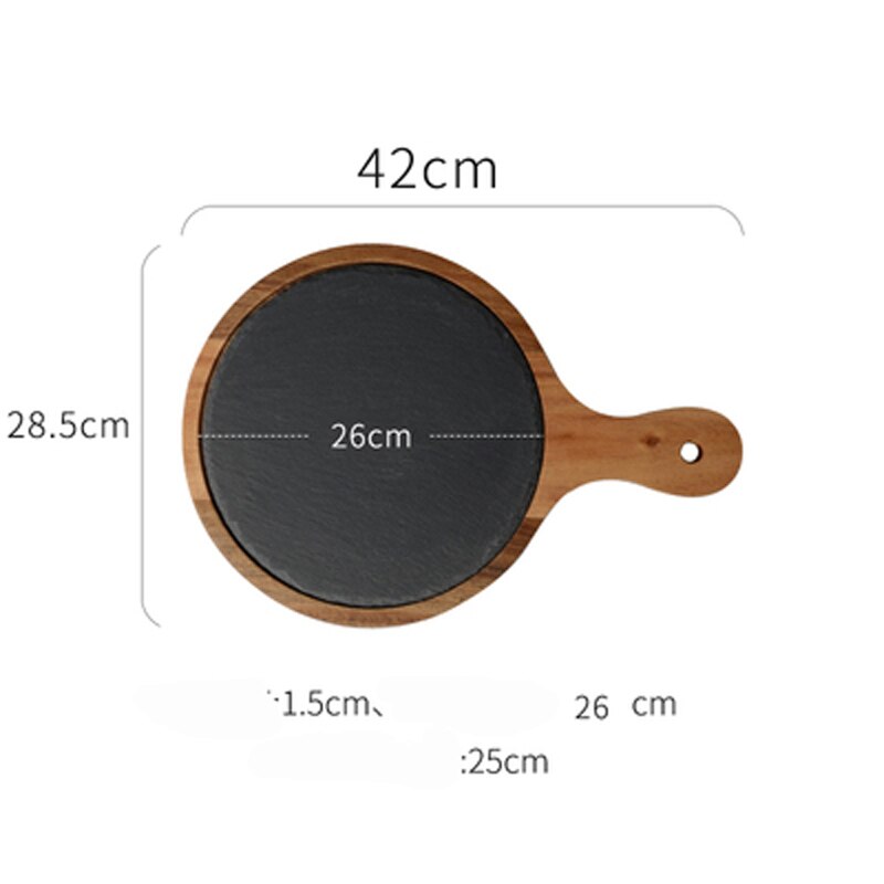 Bandeja de madera maciza americana para pizza, bandeja de madera, plato de pizarra negra, tabla de pan de madera de acacia, comida occidental, cocina japonesa, juego pla: C