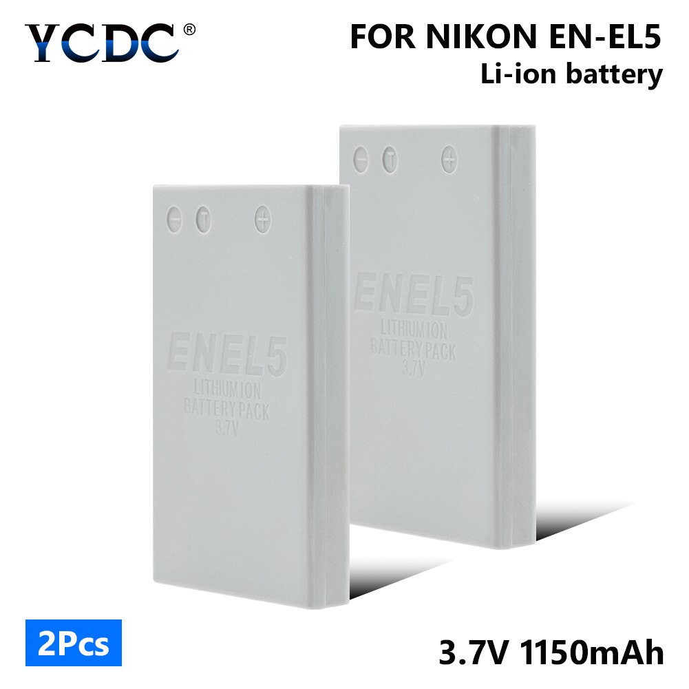 1/2 Pieces EN-EL5 ENEL5 EN EL5 3.7V 1150mAh Li-ion Camera Battery for Nikon Coolpix 3700 4200 5200 5900 7900 P3 P4 P500 P510: 2 pieces batteries