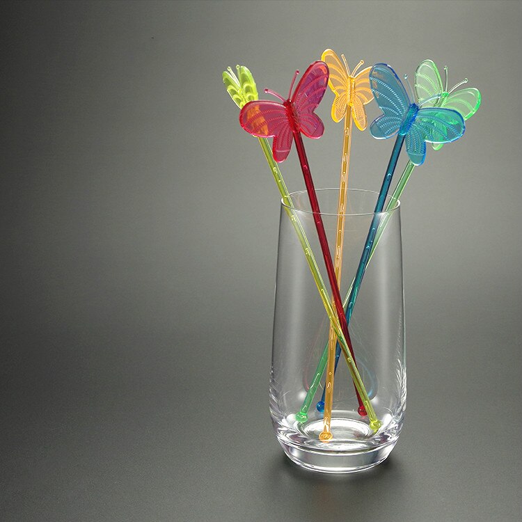 Bâtonnets à Cocktail jetables en plastique PS, ustensiles de Bar de cuisine de 22cm, couleur transparente papillon, 150 pièces/lot