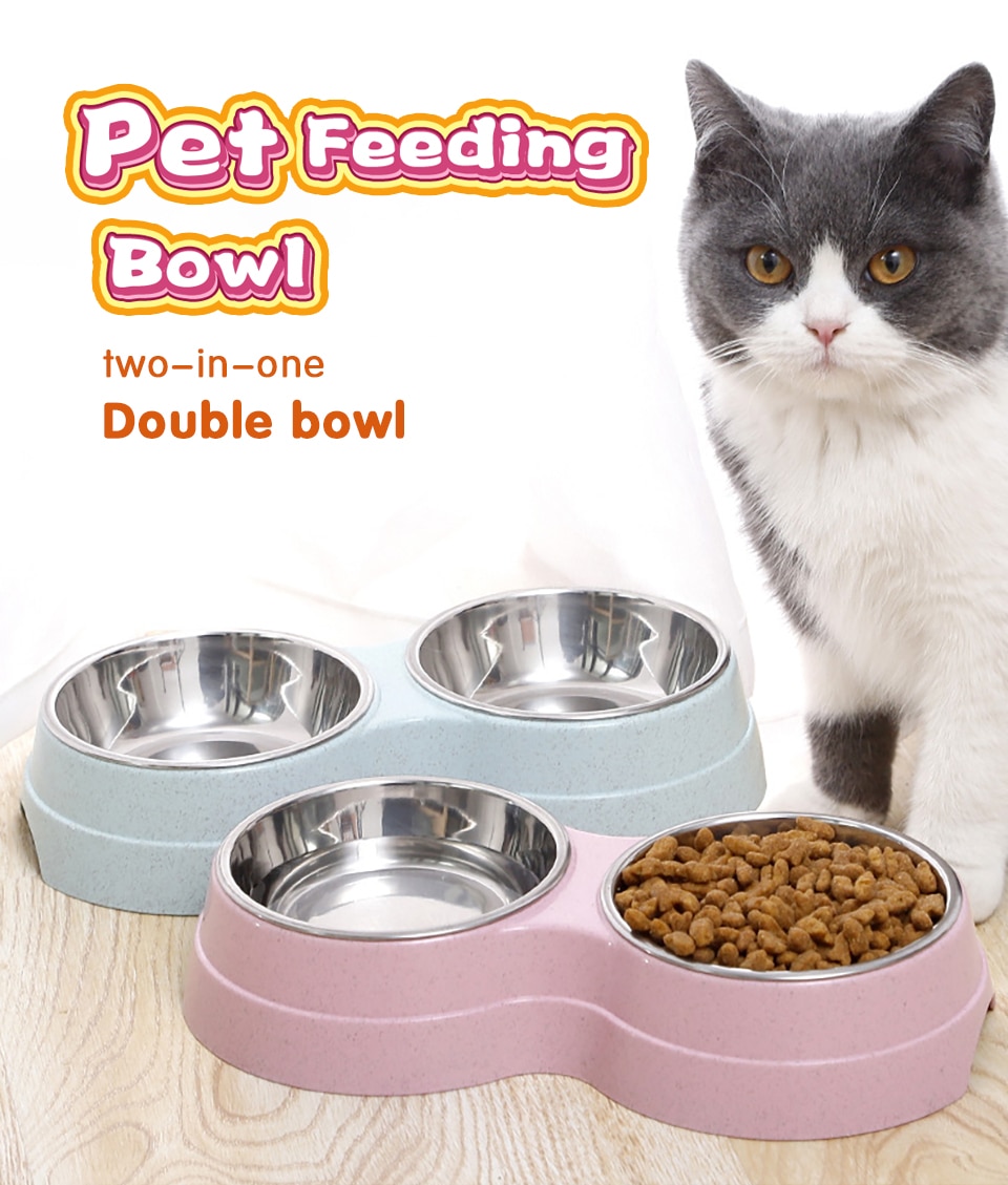 Double Dog Cat Bowls Food Feeding Water Bowl for Cats and Small Dogs Premium Stainless Steel Pet Bowls Easily Wipe Clean