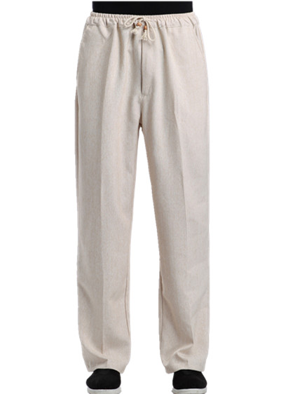 Shanghai histoire mélange lin pantalons décontractés hommes pantalon chinois mâle Kung Fu pantalon chinois traditionnel vêtements pour homme: Beige / XXXL