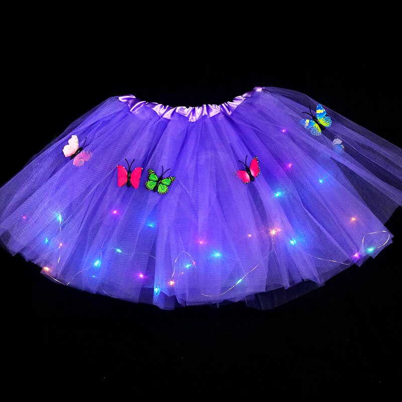Tutú con luz de mariposa para niña, falda LED, corona de flores brillantes, diadema para , bola mágica, disfraz de Hada de Ángel, de cumpleaños y Navidad: purple