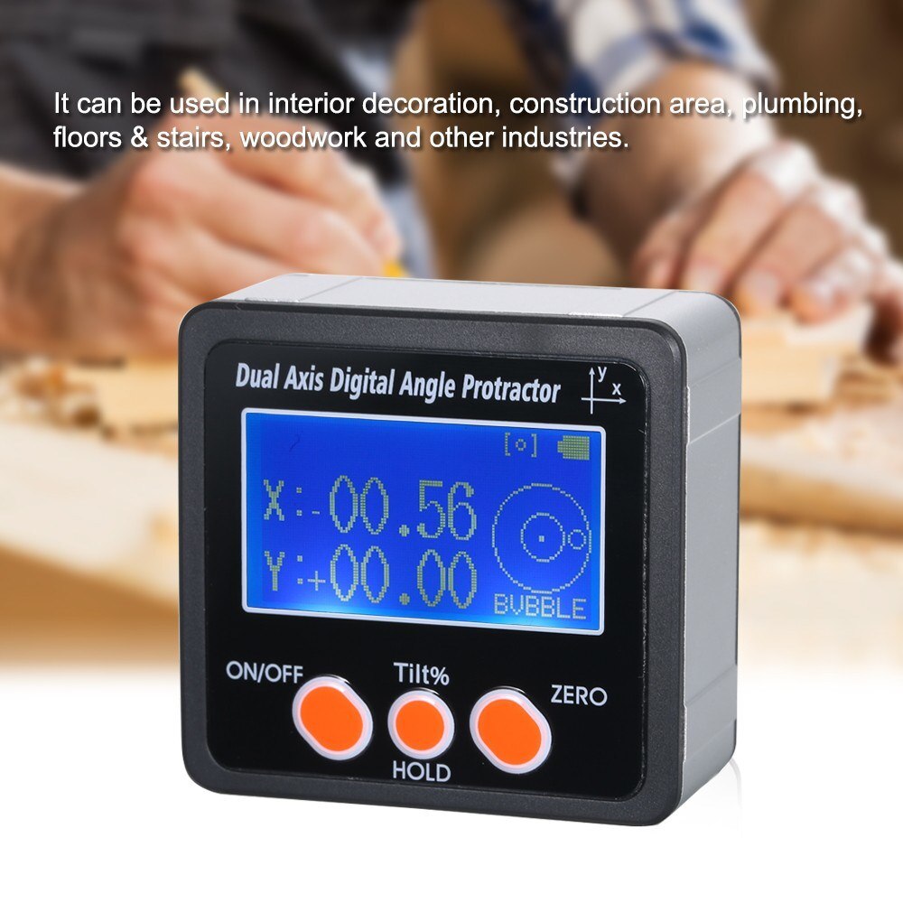Dual Axis Digital Angle Protractor with Backlight Waterproof Aluminum Alloy Shell 4*90° Measuring Range Digital Inclinometer