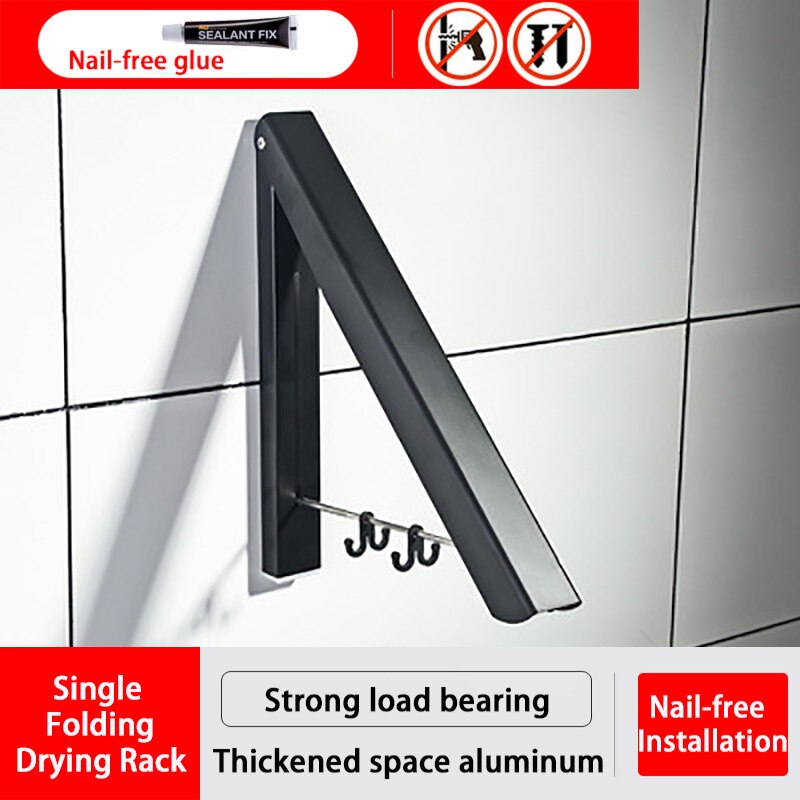 Wall Clothing Hanger Outdoor Folding Drying Rack Telescopic Rack For Clothes Horse Clothesline Balcony Hook Rail Clothes Rods: Nailless Black one