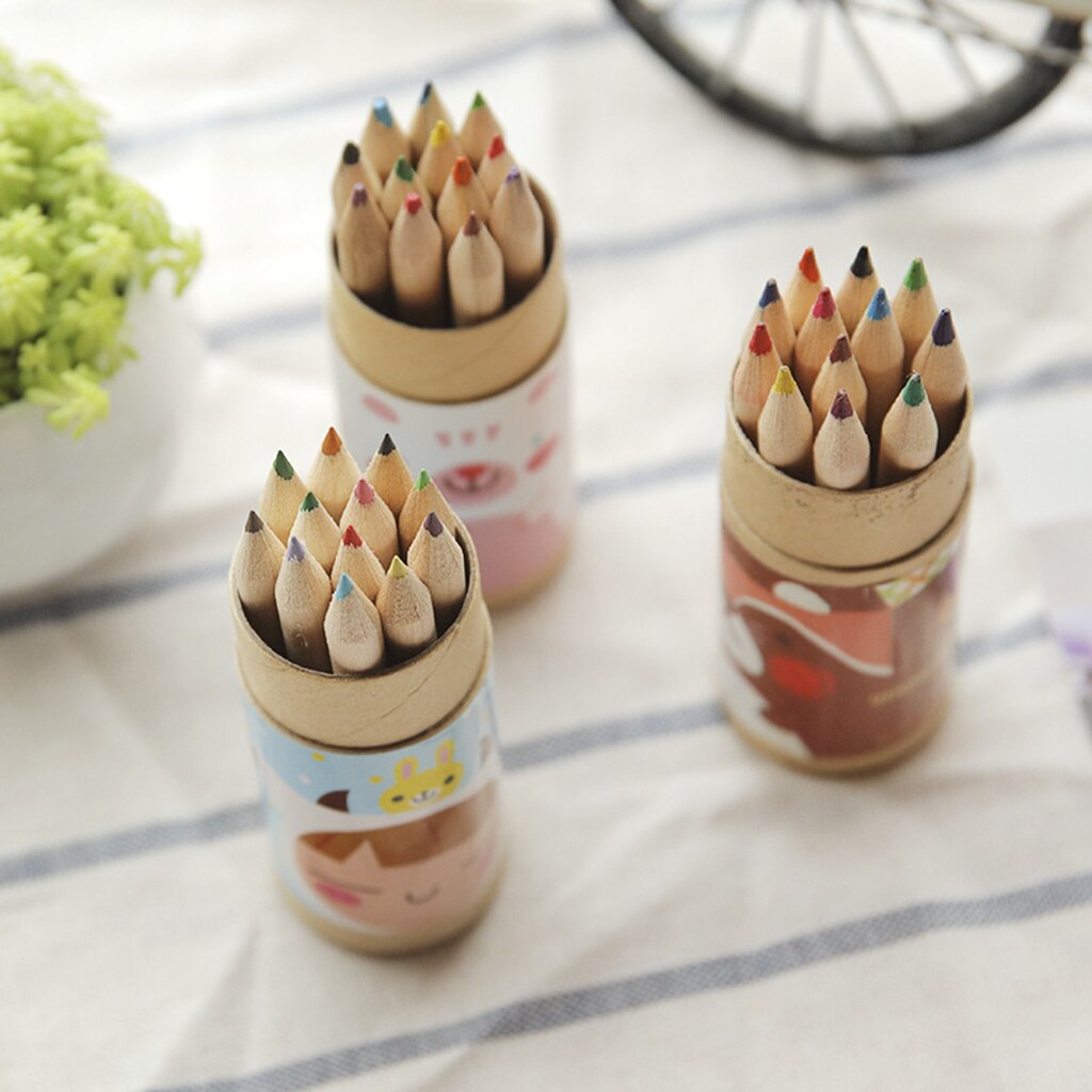 12 Pieces /set Portable 12 Colors Mini Wood Pencil Drawing Pencil with Sharpener Box Cases Mini Stationary
