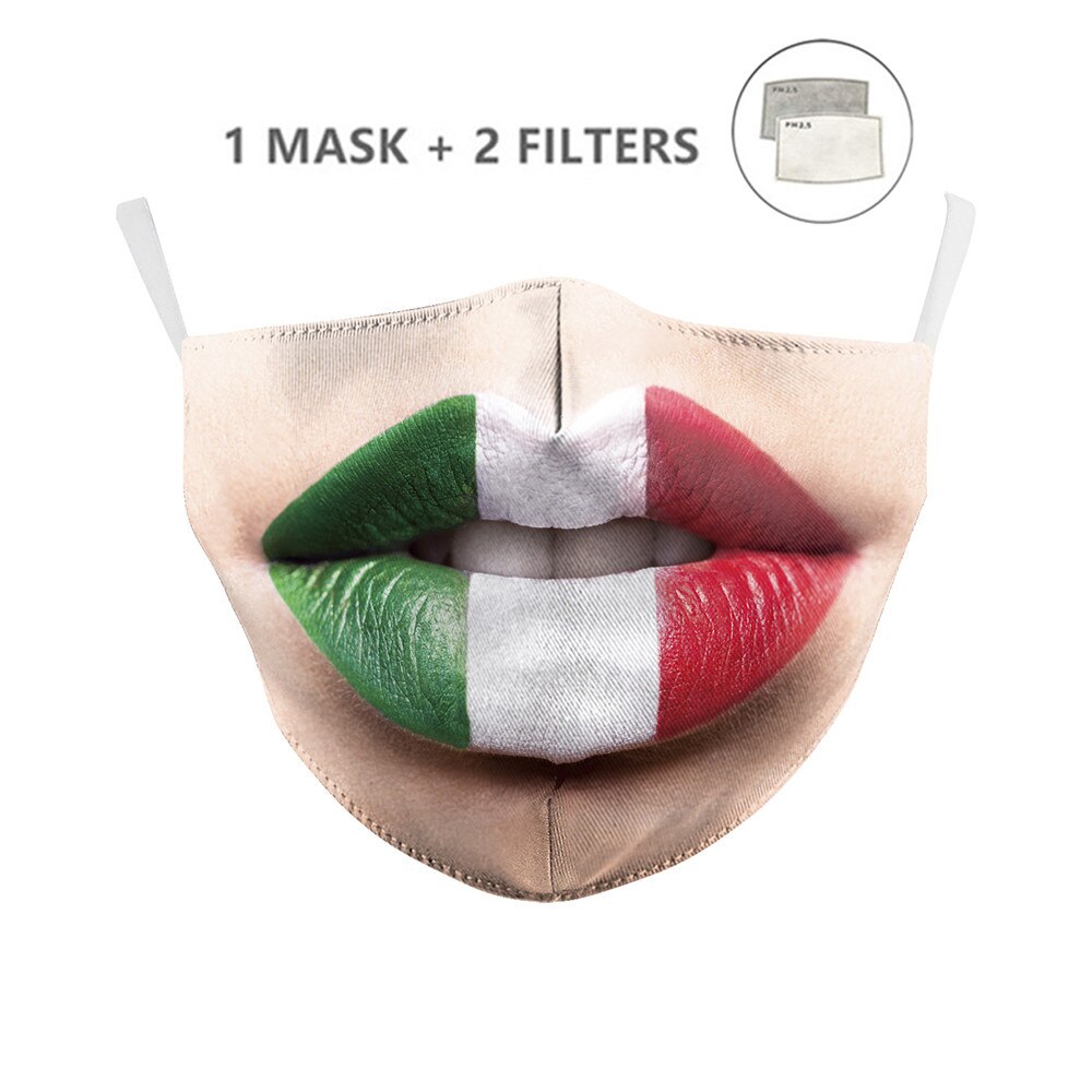 Masque buccal avec filtre drapeau d&#39;italie, réutilisable, ajustable, PM2.5, anti-poussière, protection en tissu lavable: 130