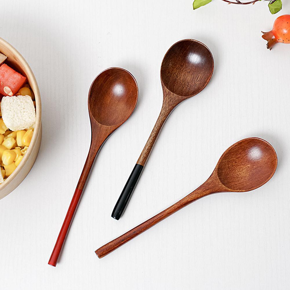 1/3PCS Household Japanese Wooden Spoon Natural Soup Spoons Bamboo Wood Spoon for Eating, Handmade Condiments Mixing Serving